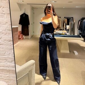 Magda Butrym Denim Set: corset top and cargo pants